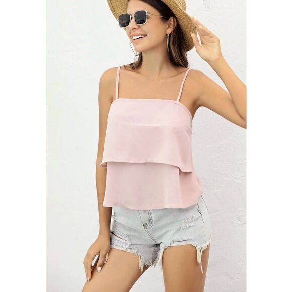 Loralette Pink Top Womens SZ 16 Tiered Tank Blouse - Picture 2 of 7